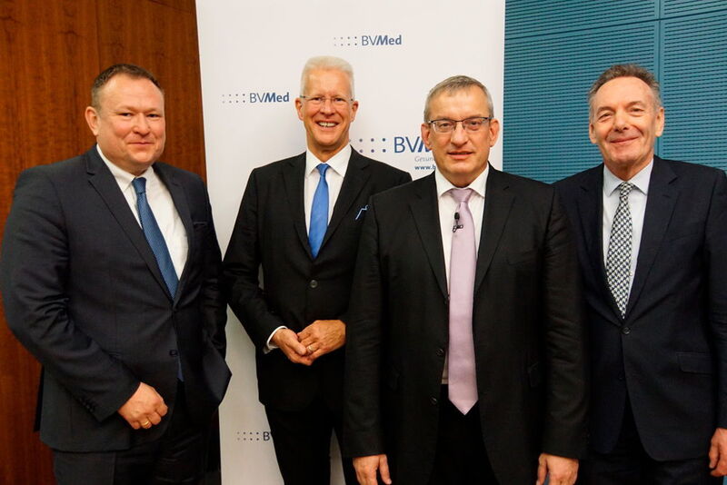 Der BV-Med-Vorstandsvorsitz 2018/19: Marc Michel, Stefan Widensohler, Meinrad Lugan (Vorsitzender), Joachim M. Schmitt (v.l.n.r.). (BV-Med)