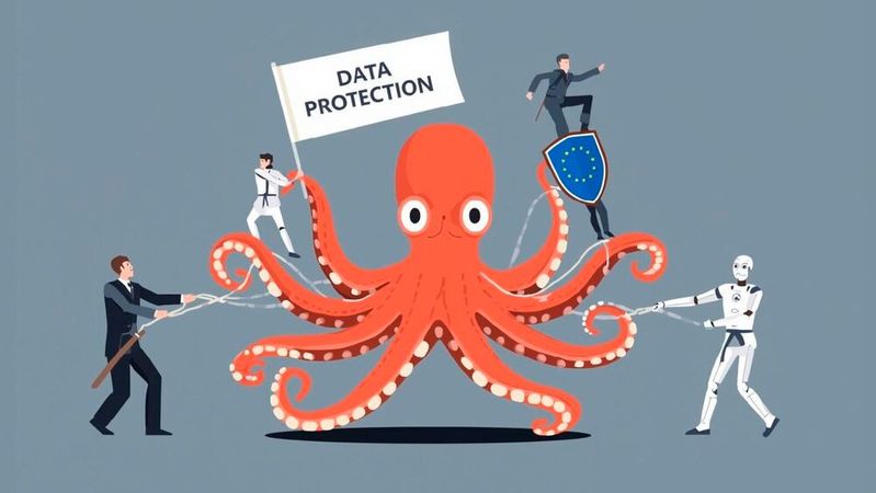Der Datenschutz in Europa wird derzeit von einer Vielzahl von Faktoren beeinflusst. Dazu zählen rasante Entwicklungen im Bereich der Künstlichen Intelligenz, zunehmende Cyberbedrohungen sowie neue nationale und internationale gesetzliche Rahmenbedingungen.(Bild:  Canva / KI-generiert)