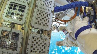 Grün- und Blaualgen wurden in diesen Halterungen auf der Außenseite der Weltraumstation ISS über eineinhalb Jahre den Raumbedingungen ausgesetzt. (ESA/ROSCOSMOS)