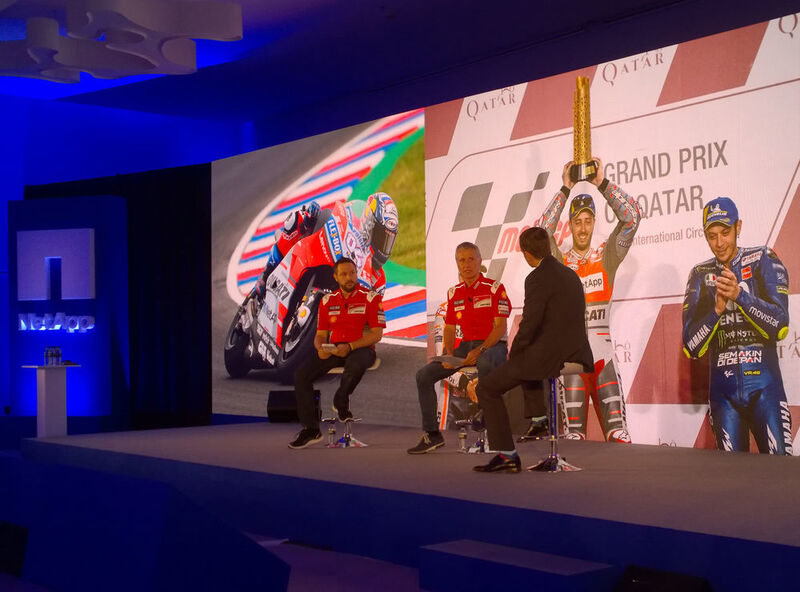 NetApp ist Sponsor des MotoGP-Teams von Ducati. In Sevilla waren Ducati-Sportdirektor Paolo Ciabatti und der IT-Manager zu Gast, um über den Einsatz der Data Fabric von NetApp bei Entwicklung und Test der Rennmaschinen und im Rennen zu berichten. (Vogel IT-Medien)