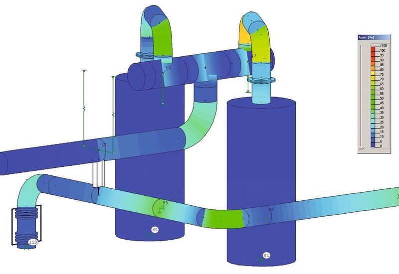 AMR-Projekt „E-Filter für eine Kokerei“ – graphische Darstellung des mit Rohr2 ermittelten Spannungsverlaufs  (Bild: ITandFactory)