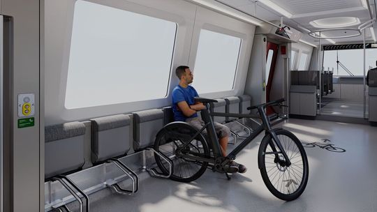 Bis zu 16 Fahrradstellplätze bietet ein vierteiliger Zug Platz. Auch große Gepäckstücke und Kinderwagen finden hier Platz.(Bild:  Siemens | Stadler)
