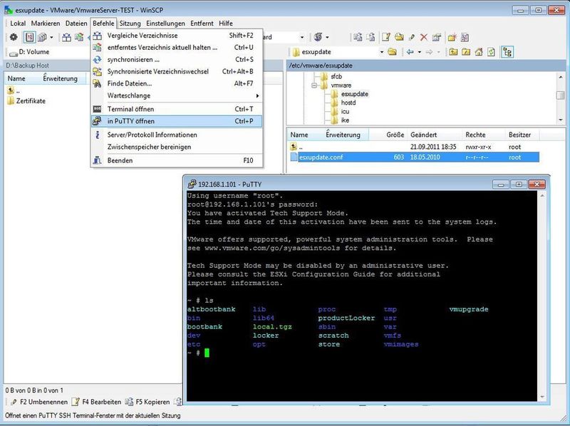Abbildung 12: PuTTY oder das WinSCP-Terminal ist zur interaktiven Kommunikation empfehlenswert. Beide Terminals sind über die Menüführung oder per Tastenkombination leicht zu starten. (Archiv: Vogel Business Media)