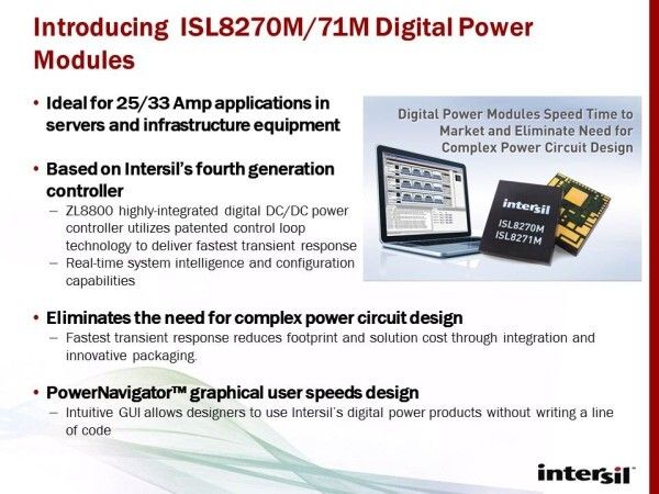 Einführung der digitalen Power-Module ISL8270M/71M (Bild: Intersil)