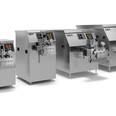 Die neue Serie der GEA KOB-Homogenisatoren umfasst vier Modelle mit einem Druck von bis zu 400 bar und einer Durchsatzleistung von 700 bis 18.000 L/h. (Bild: GEA)
