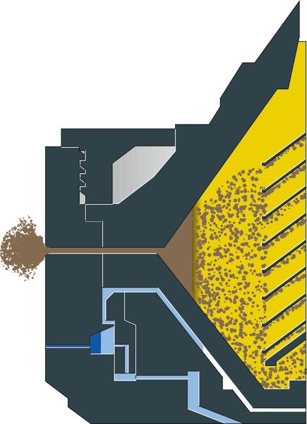 Bild 2: Die Winkel der Feststoffraumwände müssen kleiner sein als der Böschungswinkel der Feststoffe, da sonst der abgesetzte Feststoff bei geöffneter Trommel nicht zur Peripherie rutscht und ausgetragen würde. (Bild: Gea)