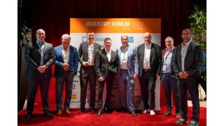 The participants of the BIM panel discussions and the Cadenas BIM experts: Thomas Müller (VDMA e.V.), Ralf Golinski (Build-Ing.), Wolfgang Nagl (Cadenas), Ersin Ibram (Oventrop), Peter Leipold (Kermi), Markus Hettig (Schneider Electric), Karsten Spieß (Cadenas) and Stefan Kaufmann (Allplan). (Source: Cadenas)