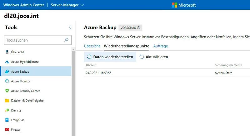 Wiederherstellen von Daten im Windows Admin Center. (Bild: Microsoft / Joos)