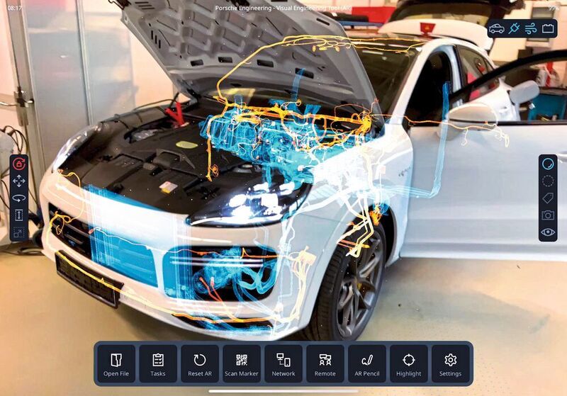 Mit Game Engines lassen sich Augmented-Reality-Anwendungen erstellen, die reale Bilder mit digitalen Informationen erweitern. (Porsche)