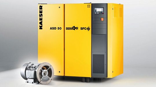 Die frequenzgeregelte Variante der ASD-Schraubenkompressoren von Kaeser gibt es mit einem Synchronreluktanz-Antriebssystem von Siemens.(Bild:  Kaeser)