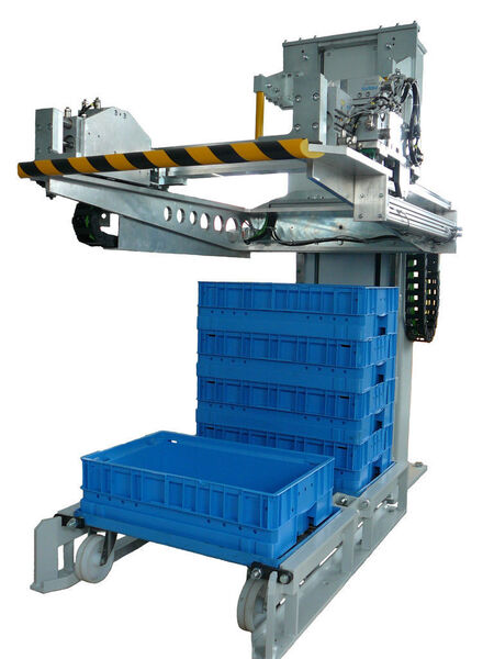 Materiallogistik über KLT-Boxen und Rahmenwagen. Automatisches Umsetzen der vollen beziehungsweise leeren Boxen. (Archiv: Vogel Business Media)