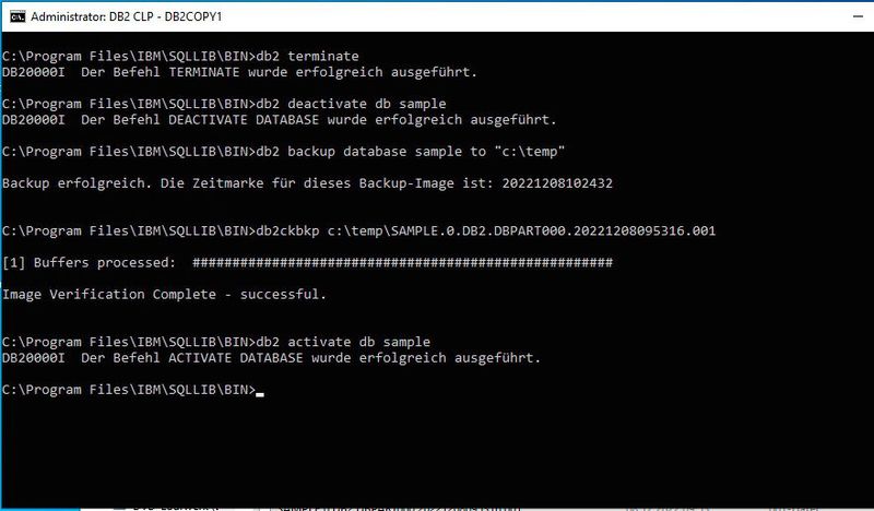 Überprüfen einer Sicherungsdaten in IBM Db2 und Aktivieren der produktiven Datenbank. (Bild: Joos – IBM)