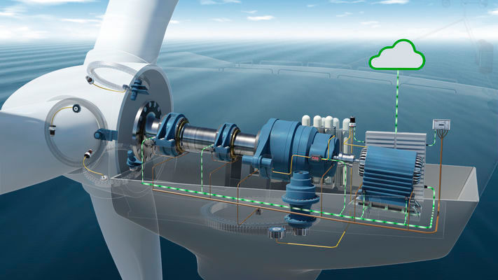 Mittels Sensoren im Triebstrang werden Zustandsinformationen von Windenergieanlagen im Betrieb erhoben und in Echtzeit verarbeitet. (Schaeffler)