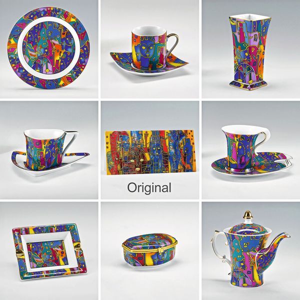 Auf dem dritten Platz befindet sich das Großkartenmotiv des Atelier Jörg Mohme (Original Mitte). Ein französischer Händler hat das Motiv aus der Reihe „Afrikanische Impressionen“ als Dekor für eine 35-teilige Porzellanserie benutzt.   Da der Händler uneinsichtig war und die Urheberrechtsfähigkeit bestritt, reichte Mohme Klage ein. Es folgte laut Aktion Plagiarius ein 9 Jahre dauernder, nervenaufreibender Prozess. Das Gericht in Lyon bestätigte den urheberrechtlichen Schutz des Originals sowie das Vorliegen einer Rechtsverletzung und verurteilte den Händler zu Unterlassung und Schadenersatz in erheblicher Höhe. „Die einfache, faire Lösung wäre eine Anfrage zur Nutzung des Motivs gegen Lizenzgebühr gewesen“, so der Verein. (Bild: Aktion Plagiarius e.V.)