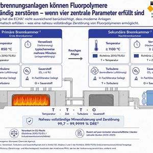 Moderne Verbrennungsanlagen können Fluorpolymere nahezu vollständig zerstören.(Bild:  KI-generiert)