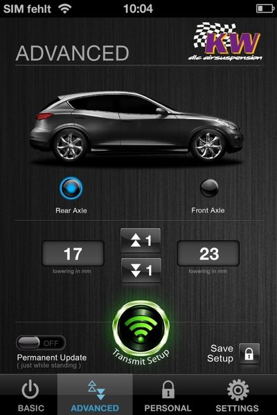 Die Tieferlegung geschieht dabei per Millimeter im fahrzeugspezifischen Verstellbereich (KW automotive)