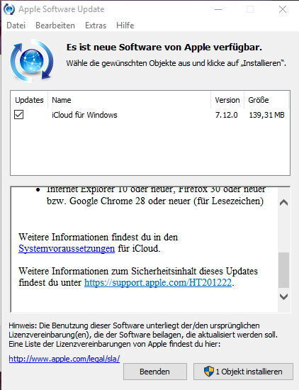 Das Apple Software Update hält fortan auch iCloud für Windows aktuell. (Apple)