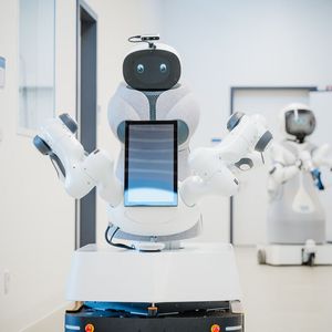 Der neue Assistenzroboter soll künftig im Vordergrund der Forschungen in Garmisch stehen. Im Hintergrund: Garmi der ersten Generation.    (Bild:  Max Merget)