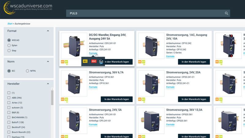 Die neue Version 2 der E-CAD-Datenbibliothek wscaduniverse.com hat eine überarbeitete Benutzeroberfläche mit zahlreichen Performanceverbesserungen sowie neuen Funktionen, darunter die Unterstützung des ISO/IEC-normenkonformen Industriestandards E-Class. (WSCAD)