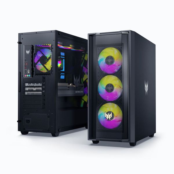 Der Predator Orion 7000 soll sich ebenfalls für Gaming und Content-Erstellung eignen. Acer setzt hier nicht auf einen AMD-Prozessor, sondern auf eine flüssigkeitsgekühlte Arrow Lake von Intel im Zusammenspiel mit einer Nvidia-Karte bis zur Geforce RTX 5090. (Bild: Acer)