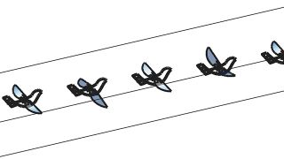 In dieser computergenerierten Flugsequenz schlagen die Flügel des Ornithopters ohne Getriebe oder Motoren – angetrieben werden sie stattdessen von dünnen piezoelektrischen Aktuatoren, die die gesamte Struktur in Schwingung versetzen. (Bild: Bilgen Lab)