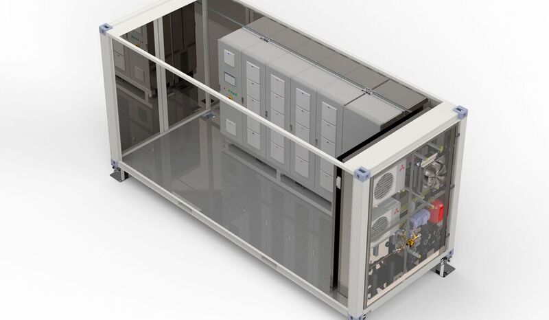Dieser Container für einen italienischen Verpackungshersteller beinhaltet ein Komplettsystem bestehend aus MSC-Umrichter, Ultrakondensatorspeicher und Kühlsystem.