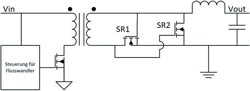 Bild 1: Selbsttreibende synchrone Gleichrichtung eines Flusswandlers (Analog Devices)
