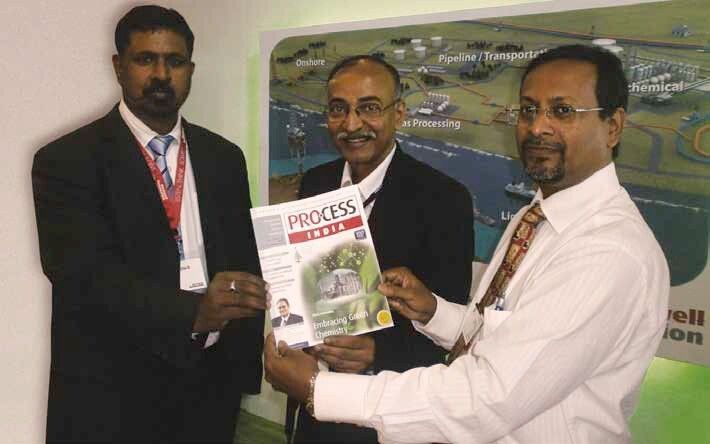 Chief Editor of PROCESS India, PK Chatterjee (Centre) presents an issue of the PROCESS magazine to Rockwell Automation’s Abanibhusan Bera (Right), Industry Sales Manager – O&G ISA 84 SFS (Safety Specialist) and Ramesha D, General Manager, Industry Verticals (Left). (Picture: Rockwell)