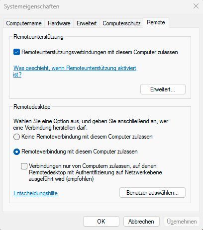 In den klassischen Systemeigenschaften lässt sich der Remotezugriff aktivieren und auf Netzwerkebene absichern. (Bild: vitki (Gemini) / KI-generiert)