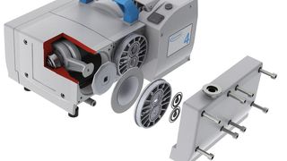 Abb. 1: Schnitt durch eine moderne vierzylindrige Membranvakuumpumpe (Vacuubrand MD 4 NT)  (Bild: Vacuubrand)