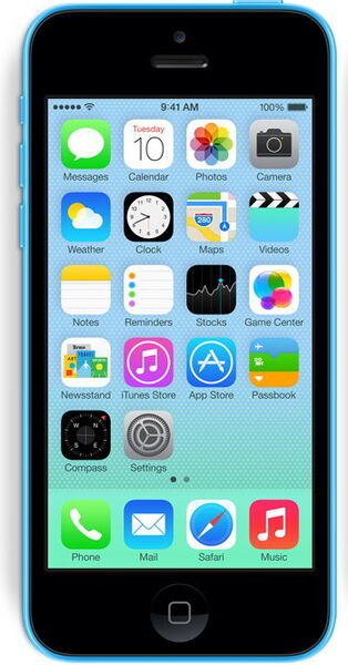 So sieht der Startbildschirm unter iOS 7 aus. Die angedeutete Wabenstruktur im Hintergrund wird bei Bewegungen leicht verschoben, so dass die Illusion einer räumlichen Tiefe auf dem Display entsteht. (Bild: Apple)