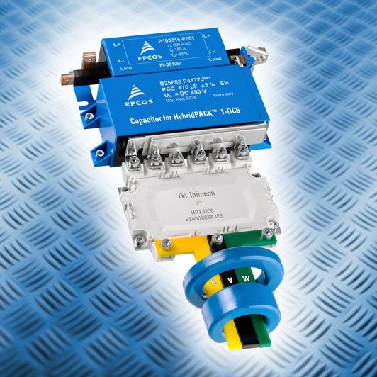 Bild 1: Das gemeinsam von TDK und Infineon entwickelte Referenz-Design HybridPACK für Inverter in Automotive und Industrie.(Bild:  TDK)