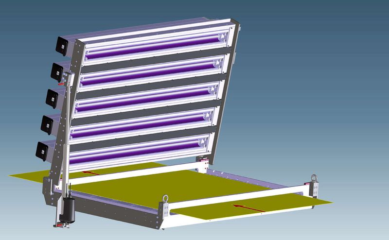 Hohe Produktionsgeschwindigkeiten können durch eine entsprechend ans GFK-Bauteil angepasste Konfiguration der UV-Lampenzahl erreicht werden. Teile können dann in wenigen Minuten konsolidiert werden. (Bild: IST Metz)