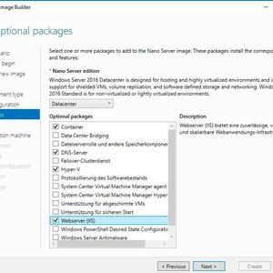 Mit dem Nano Server Image Builder können die IIS direkt in einem Nano-Image bereitgestellt werden.