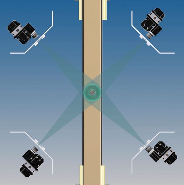 Bild 2: Das Bildverarbeitungssystem erstellt aus vier hochauflösenden Einzelbildern eine 360°-Gesamtansicht des zylindrischen Körpers.  (Bild: Cognex)