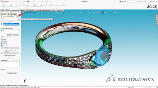 Ein Symbol verdeutlicht eine Neuerung oder Verbesserung einer Funktion.(Bild:  Dassault Systèmes)