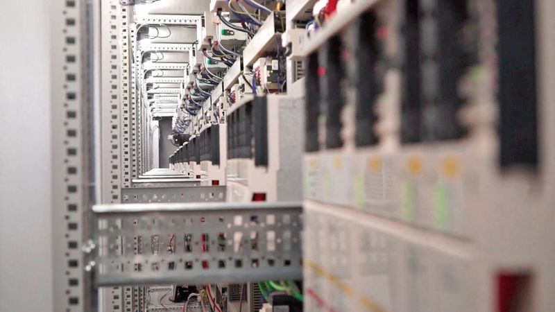 Die aneinander gereihten Schaltschränke kommen auf eine Länge von mehr als 16 m. Das Bild zeigt einen Teil der in Reihe montierten Servodrives Lexium 62. (Schneider Electric)