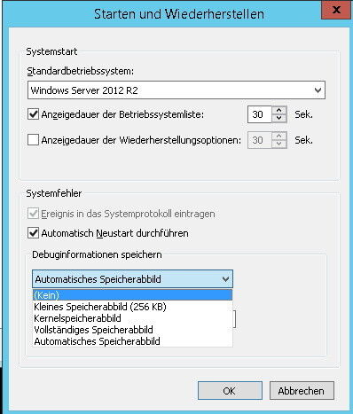 Abbildung 6: In den Systemeinstellungen von Windows-Servern lassen sich Einstellungen so setzen, dass das System automatisch Dump-Dateien erzeugt, die sich später analysieren lassen. (Bild: Joos)