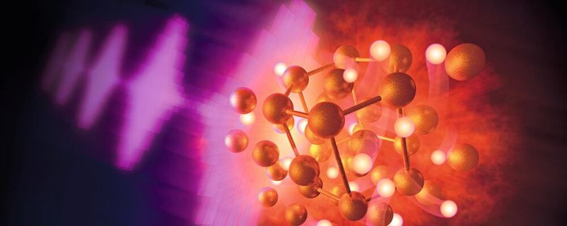 Künstlerische Darstellung: Mittels Röntgenpulsen untersuchte ein internationales Team an Forschenden, wie Gold mit Wasserstoff reagiert und so genanntes Goldhydrid bildet.(Bild:  Greg Stewart/SLAC)