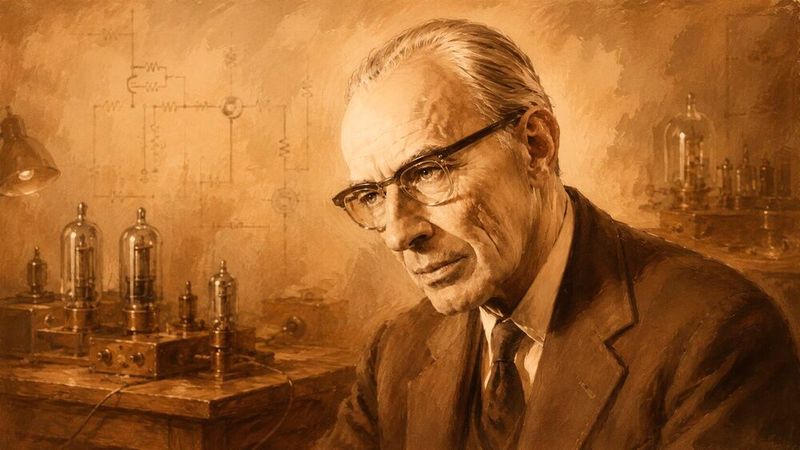 Die Illustration greift Karl Siebertz im historischen Laborumfeld auf. Als Leiter des ersten Siemens-Halbleiterwerks stand er für den schwierigen Übergang von der Röhren- zur Transistortechnik.(Bild:  Dall-E / KI-generiert)