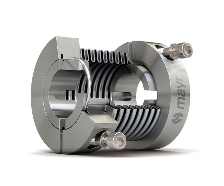Mit ihren soliden kraftschlüssigen Verbindungen steht die Smartflex-Metallbalgkupplung für eine spielfreie und zuverlässige Drehmomentübertragung.  (Mayr Antriebstechnik)
