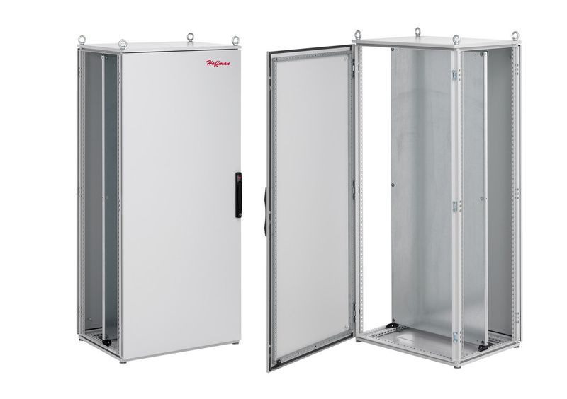 Die Schrankplattform Proline von Hoffman basiert auf einem geschweißten Stahlgestell. Das Gestell ist der Träger der Lasten und wird durch weitere Komponenten zu einem fertigen Schrank ausgebaut. Dazu stehen eine Vielzahl von Komponenten zur Verfügung. (Bild: Pentair)