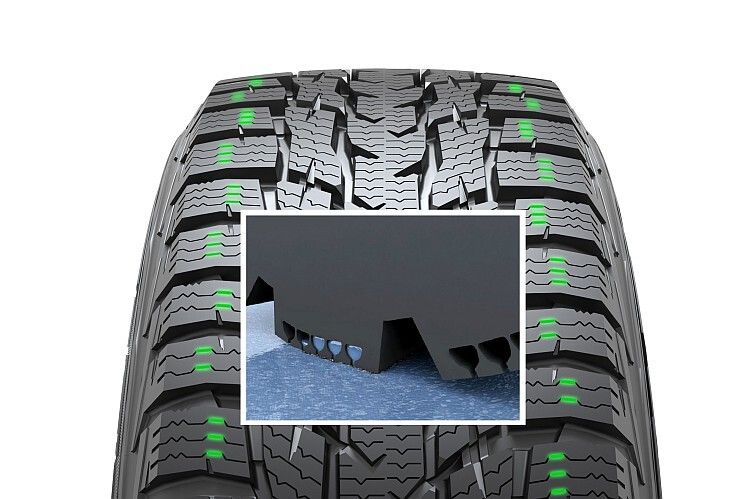 Witziges Detail: „Pumplamellen“ in den Schulterblöcken des WR C3 sollen Wasser ableiten. (Foto: Nokian)