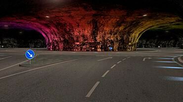 Der Kreisverkehr im unter Wasser verlaufenden Skálafjordtunnel.(Bild:  Deutsch-Färöischer Freundeskreis e.V.)