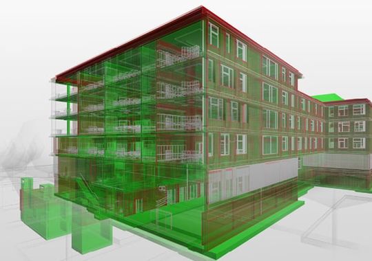(Drahtmodell: Das Gebäude der Wiener Volks- und Mittelschule wurde mit Archicad visualisiert. Bild: Franz&Sue, Wien)