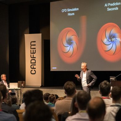 Im Fokus der Konferenz: die Implementierung und der praktische Nutzen von künstlicher Intelligenz in Simulation und Digital Engineering. (Bild: Cadfem)