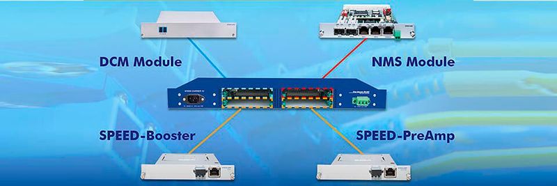 Das mit Verstärkern und Forward Error Correction ausgestattete Speed-OTS-5000-System vergrößert die Reichweite von 10GbE-Übertragungen.