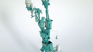 Anlagenschema für die Aufbereitung von Graphitelektrodenmassen. (Eirich)