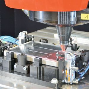 In friction-stir welding, a rotating, wear-resistant friction pin heats the material at the intended joint. The material is then plastically deformed and "stirred" along the joint by the friction pin — without reaching the melting point of the materials!(Source:  Grenzebach)
