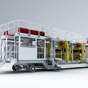 Der Crossrail-Bohrautomat, bestehend aus zwei Maschinenteilen, bewegt sich durch die Tunnel und bohrt mehr als 250.000 Löcher ins Tunnelfutter.